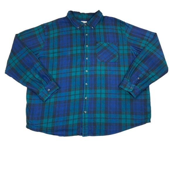 Magellan Shirt Mens Size 3XL Blue Green Plaid Classic Fit Long Sleeve Button Dow - Picture 1 of 8